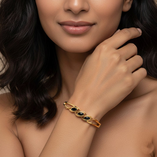 Triple Marquise Black Stone Gold Cuff | Italian Gold Plated SACH JEWELS