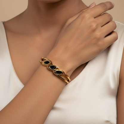 Triple Marquise Black Stone Gold Cuff | Italian Gold Plated SACH JEWELS