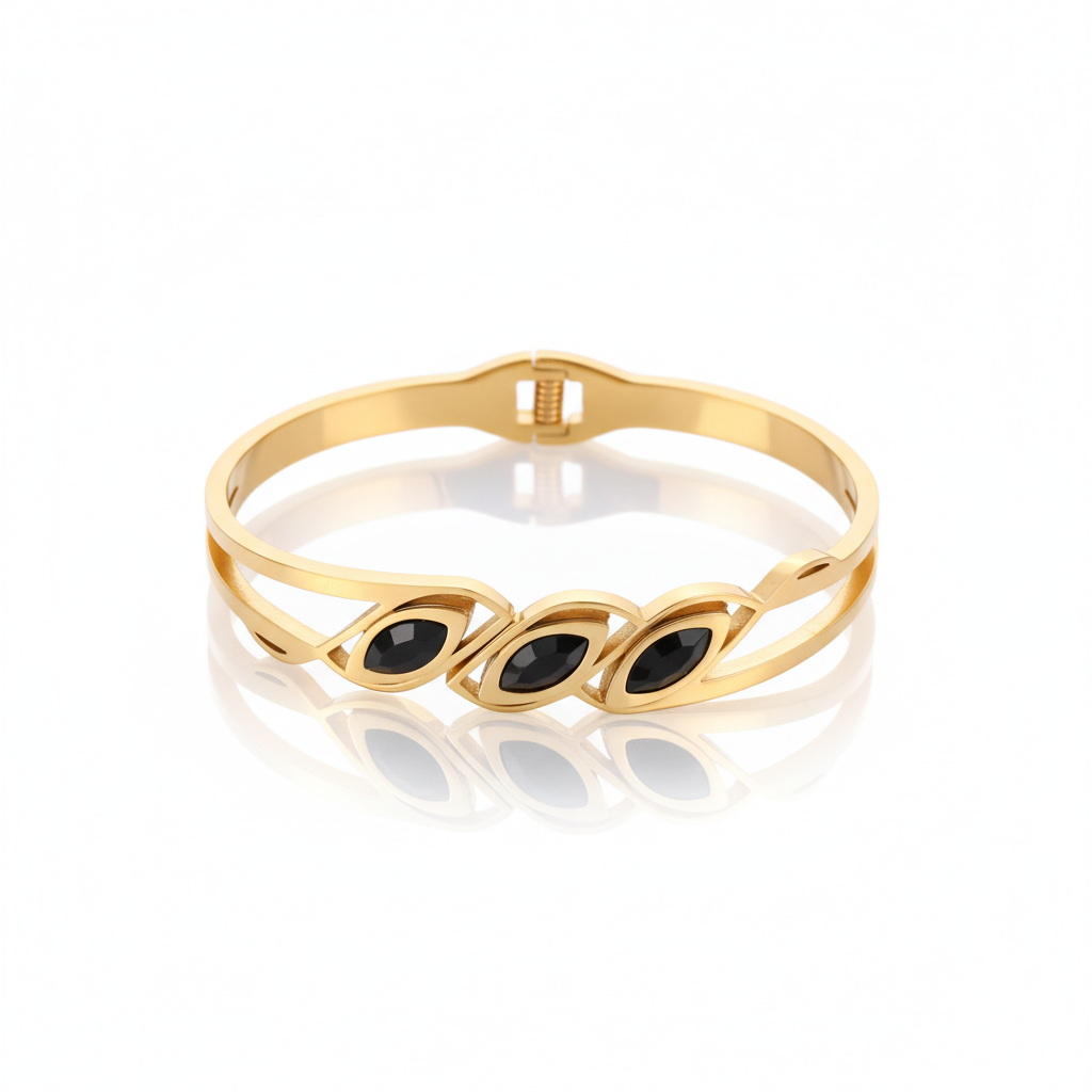 Triple Marquise Black Stone Gold Cuff | Italian Gold Plated SACH JEWELS