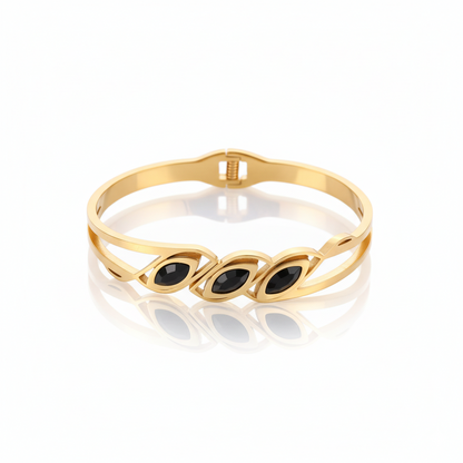 Triple Marquise Black Stone Gold Cuff | Italian Gold Plated SACH JEWELS