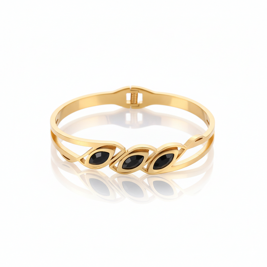 Triple Marquise Black Stone Gold Cuff | Italian Gold Plated SACH JEWELS