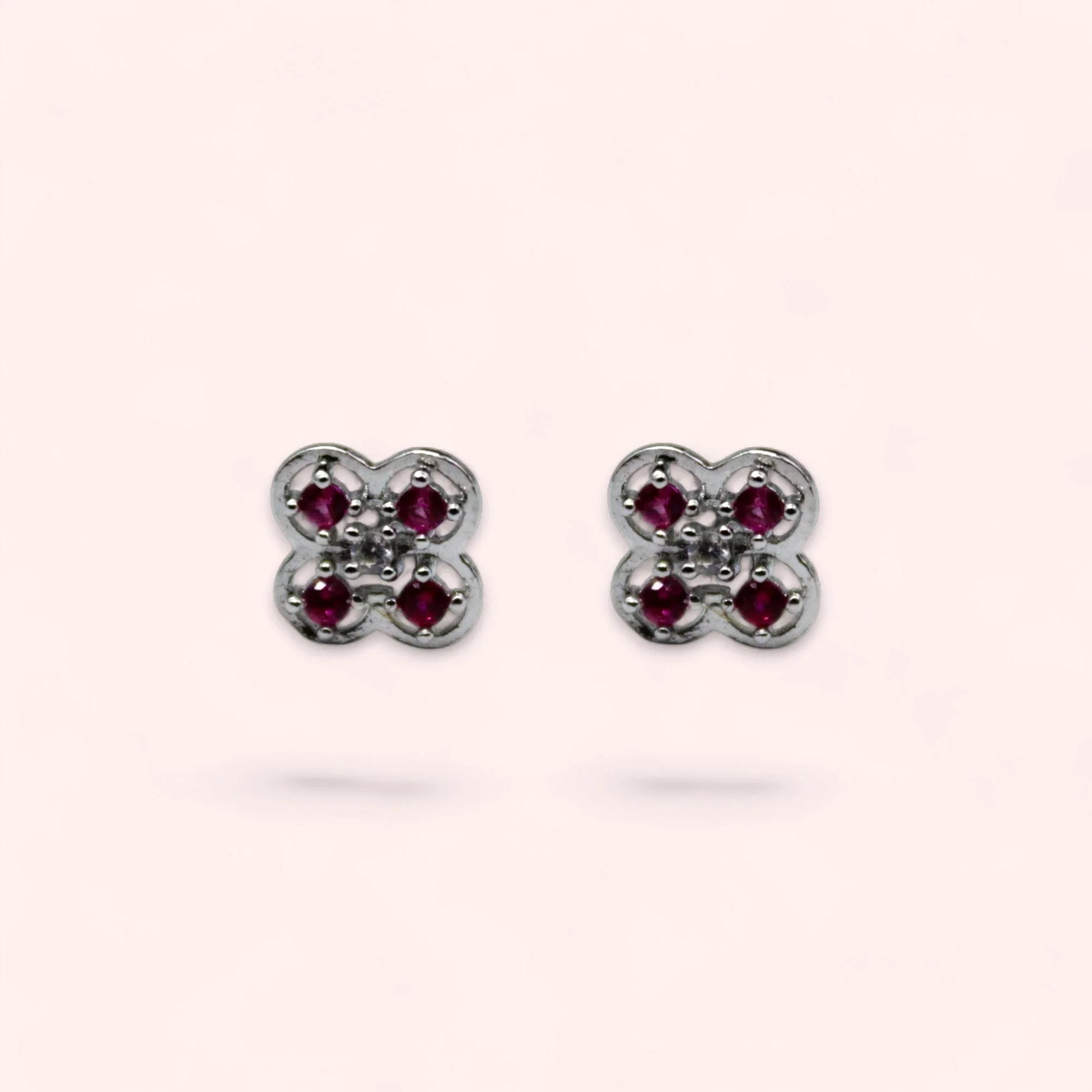 Pink Studded Diamond Stud Earrings | 925 Sterling Silver - SACH JEWELS