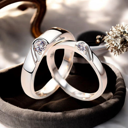 Diamond Heart Couple Ring | Italian Silver Plated - SACH JEWELS