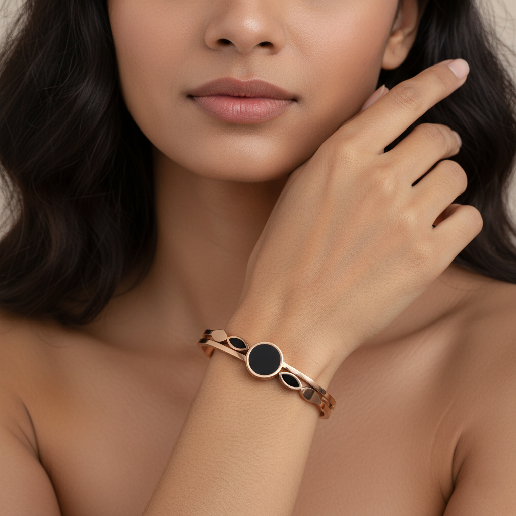 Golden Currated Eye Premium Cuff | Italian Rose Gold Plated SACH JEWELS