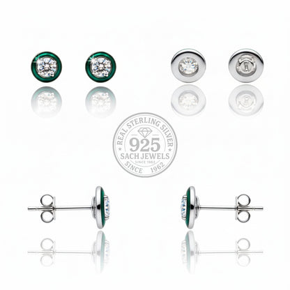 Green Round Diamond Core Stud Earrings | 925 Sterling Silver SACH JEWELS