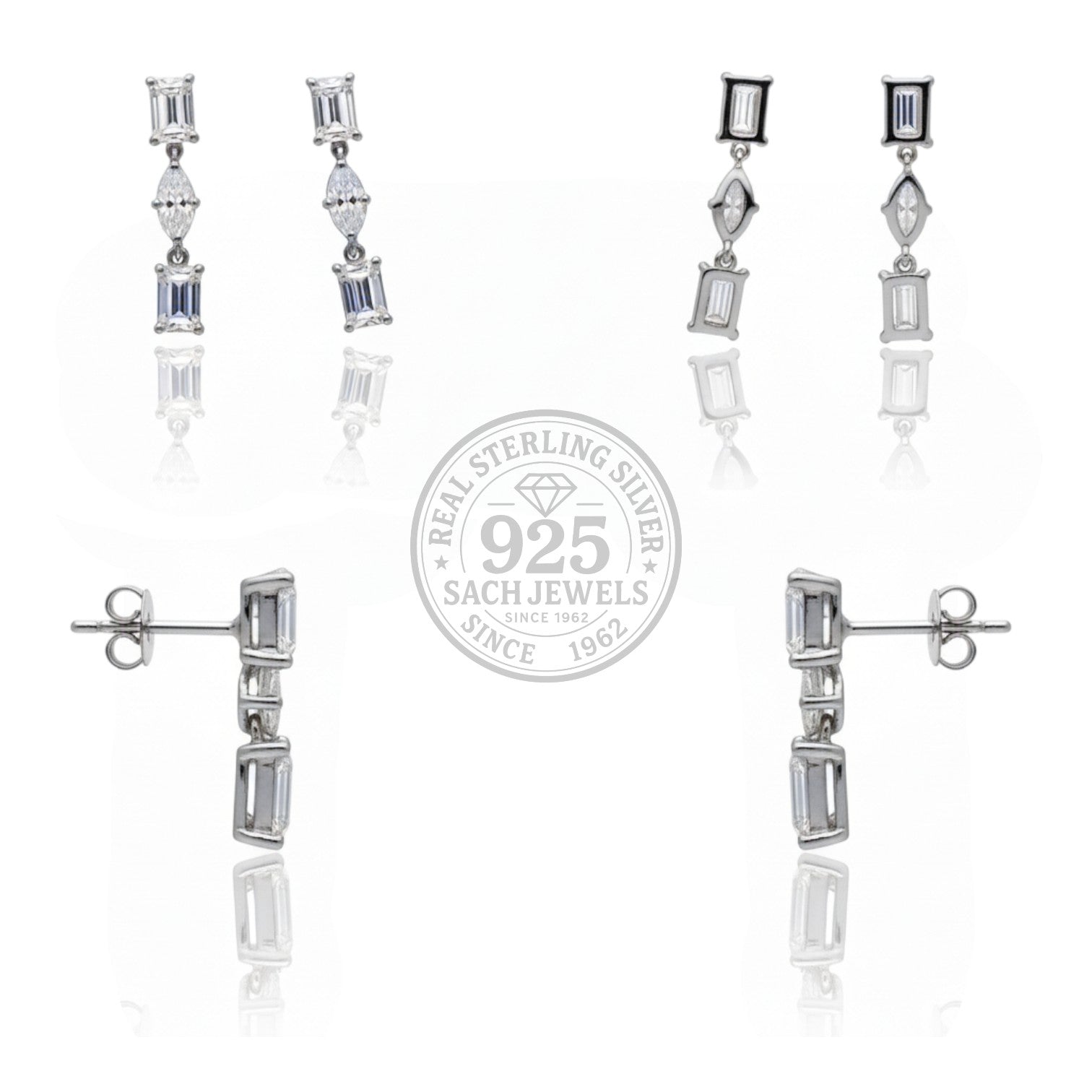 Elegant Triple Diamond Drop Earrings | 925 Sterling Silver SACH JEWELS