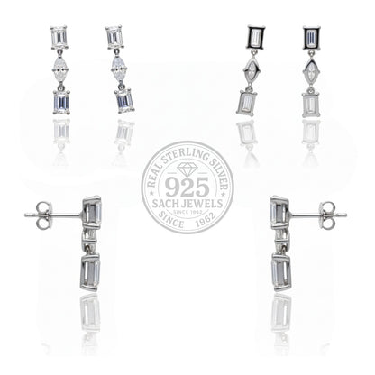 Elegant Triple Diamond Drop Earrings | 925 Sterling Silver SACH JEWELS