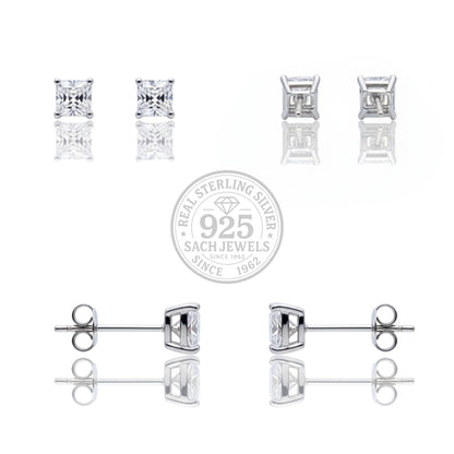 Solitaire square diamond stud earrings | 925 Sterling Silver SACH JEWELS