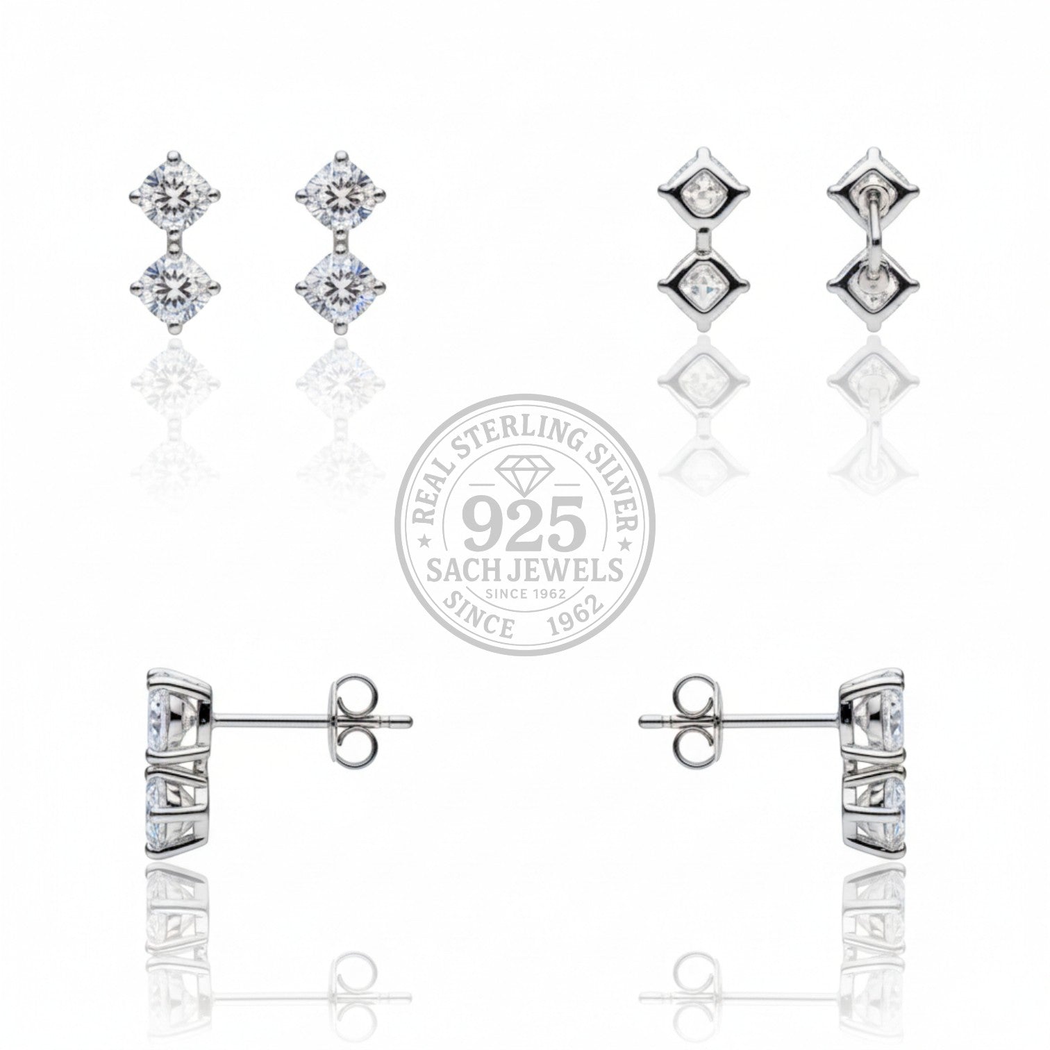 Double square Diamond Stud Earrings | 925 Sterling Silver SACH JEWELS