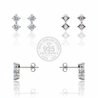 Double square Diamond Stud Earrings | 925 Sterling Silver SACH JEWELS