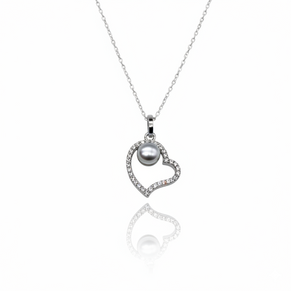 Pearl With Diamond Studded Heart Necklace | 925 Sterling Silver SACH JEWELS