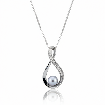 Diamond Studded Infinity Pearl Necklace | 925 Sterling Silver SACH JEWELS