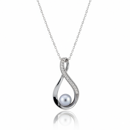Diamond Studded Infinity Pearl Necklace | 925 Sterling Silver SACH JEWELS