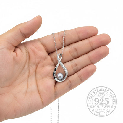 Diamond Studded Infinity Pearl Necklace | 925 Sterling Silver SACH JEWELS