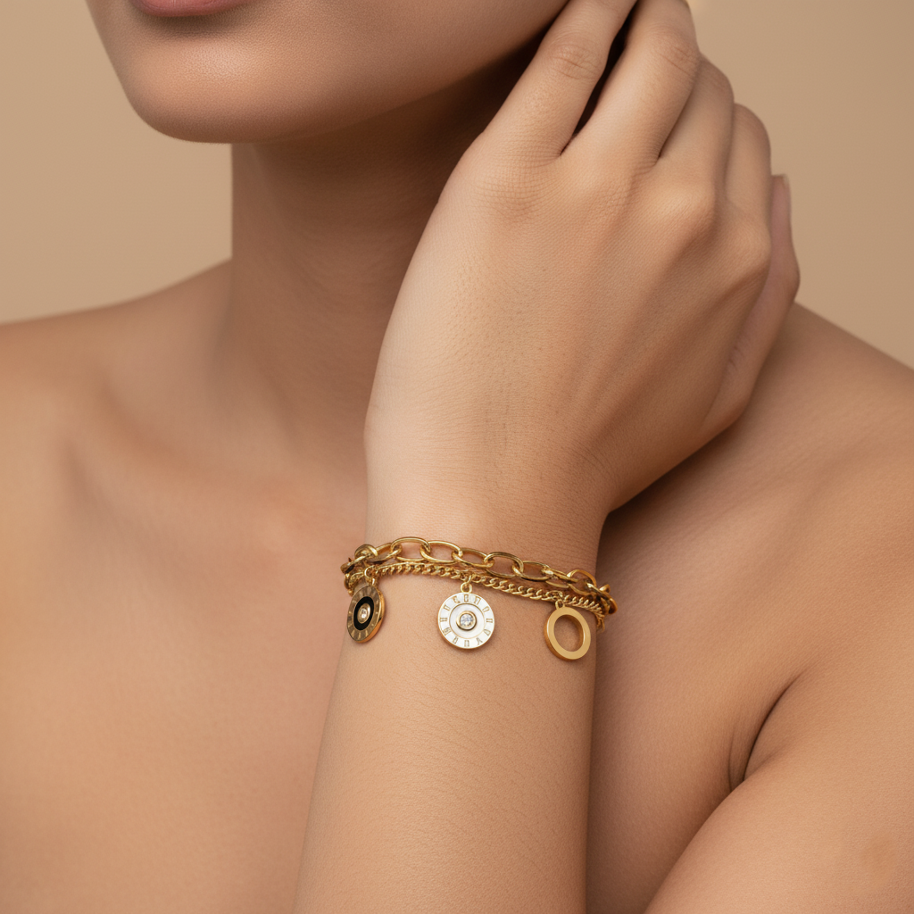 Cosmic Circle Dual Chain Bracelet | Italian Gold Plated SACH JEWELS