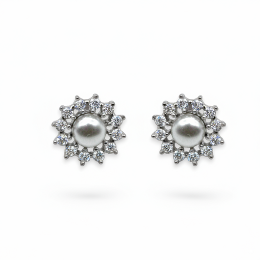 Pearl Spike Diamond Studded Stud Earrings | 925 Sterling Silver SACH JEWELS