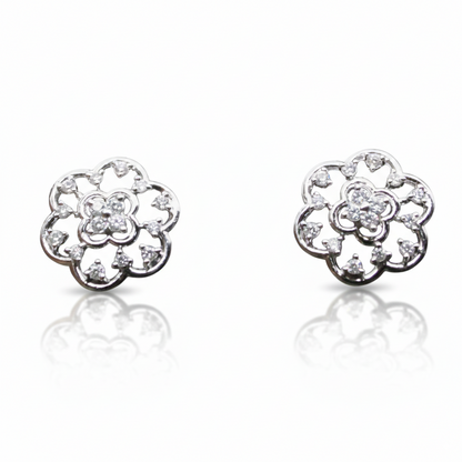 Diamond Studded Flower Earrings| 925 Sterling Silver SACH JEWELS