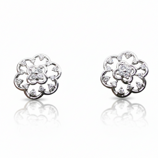 Diamond Studded Flower Earrings| 925 Sterling Silver SACH JEWELS