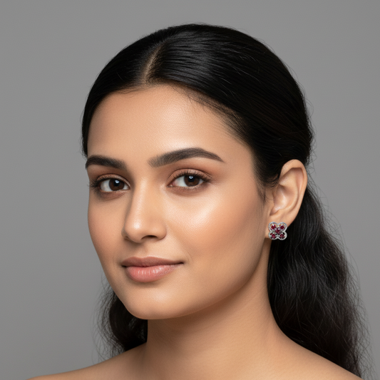 Pink Studded Diamond Stud Earrings | 925 Sterling Silver SACH JEWELS