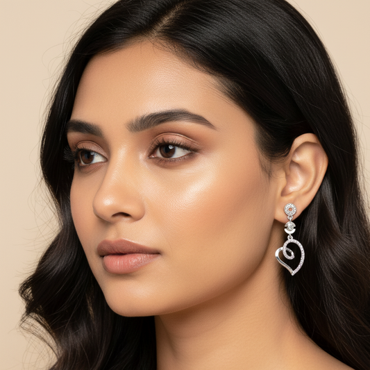 Heart Drop Diamond Studded Earrings | 925 Sterling Silver SACH JEWELS