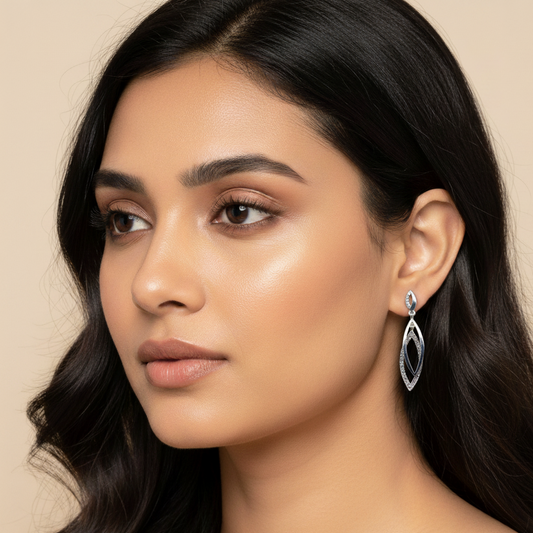 Silver Drop Diamond Studded Earrings | 925 Sterling Silver SACH JEWELS