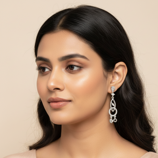 Gorgeous Silver Drop Diamond Studded Earrings | 925 Sterling Silver SACH JEWELS