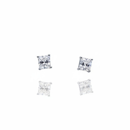 Solitaire square diamond stud earrings | 925 Sterling Silver SACH JEWELS