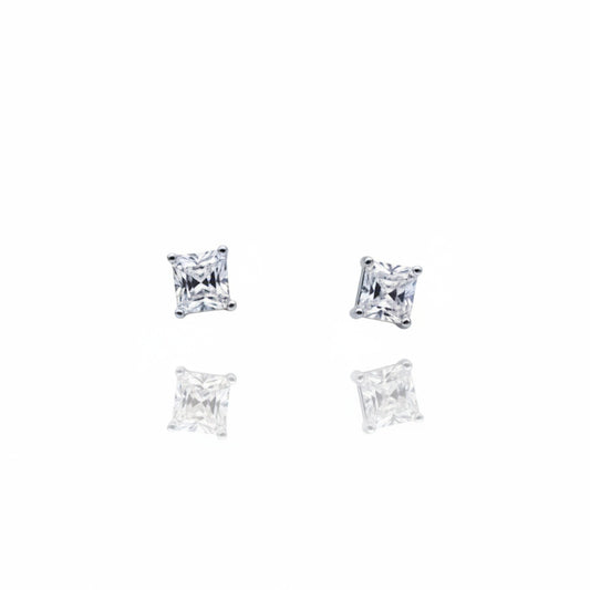 Solitaire square diamond stud earrings | 925 Sterling Silver SACH JEWELS