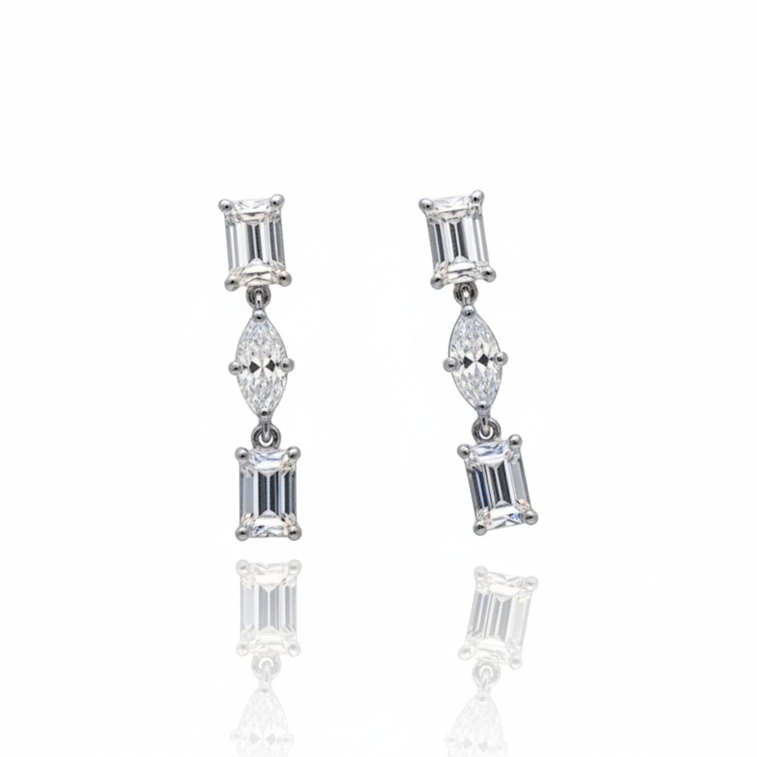 Elegant Triple Diamond Drop Earrings | 925 Sterling Silver SACH JEWELS