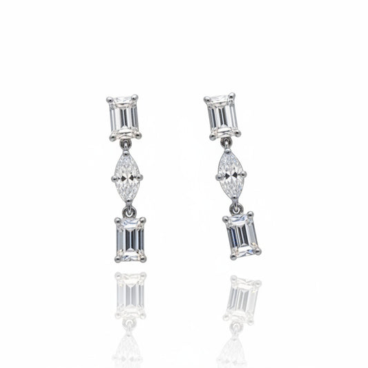 Elegant Triple Diamond Drop Earrings | 925 Sterling Silver SACH JEWELS