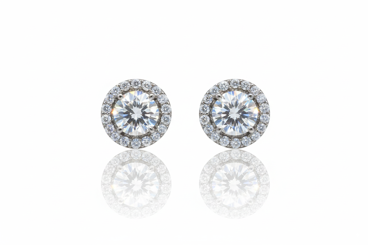 Circular Diamond Stud Earrings | 925 Sterling Silver SACH JEWELS