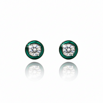 Green Round Diamond Core Stud Earrings | 925 Sterling Silver SACH JEWELS