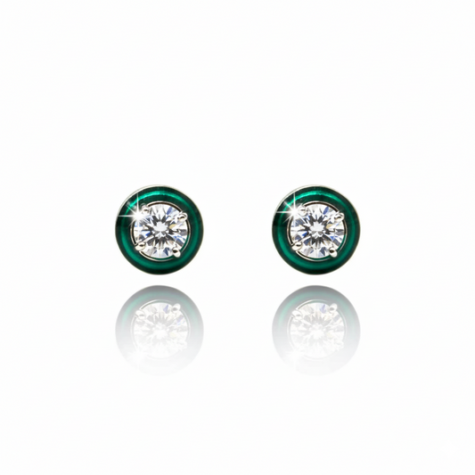 Green Round Diamond Core Stud Earrings | 925 Sterling Silver SACH JEWELS