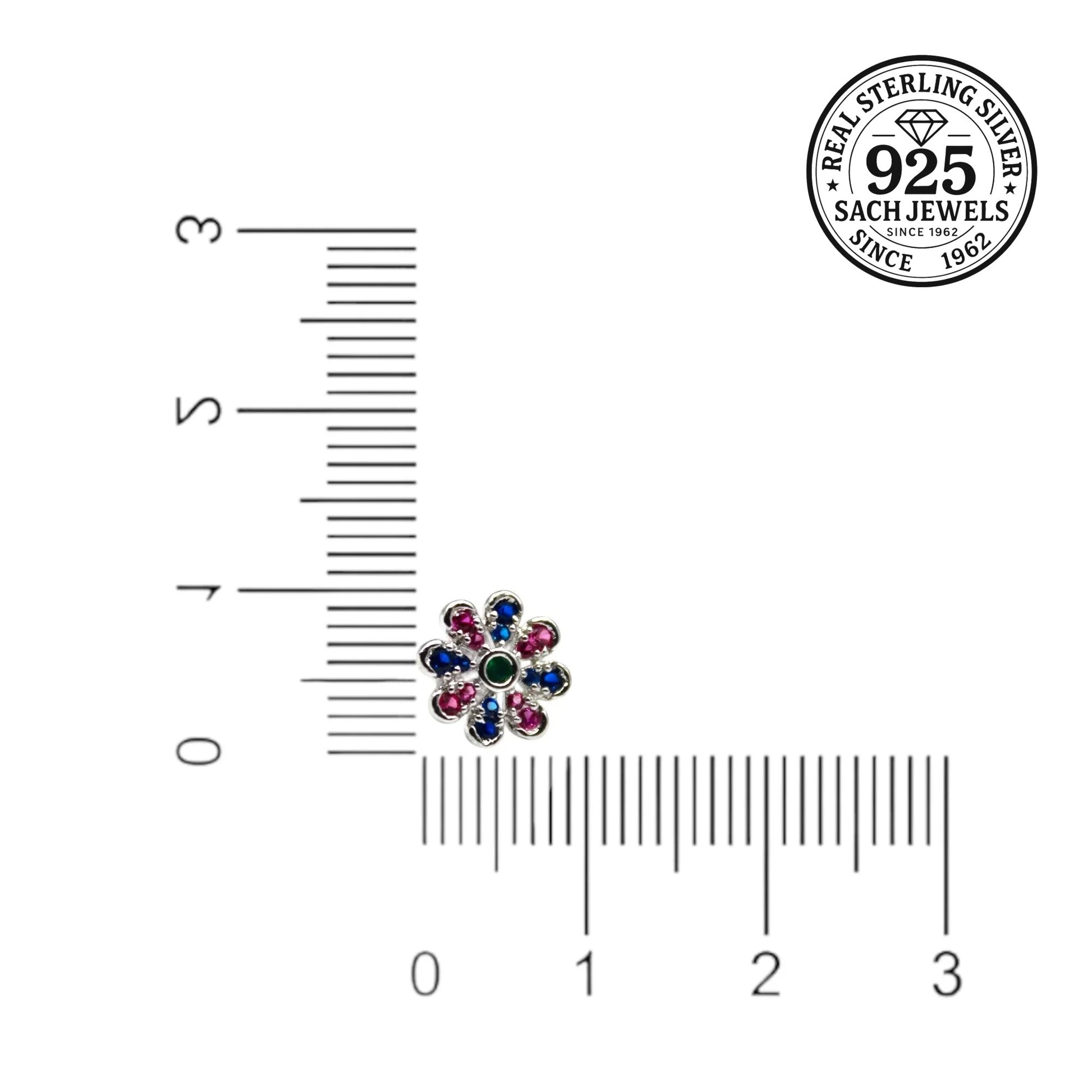 Pink And Blue Studded Flower Diamond Stud Earrings | 925 Sterling Silver SACH JEWELS