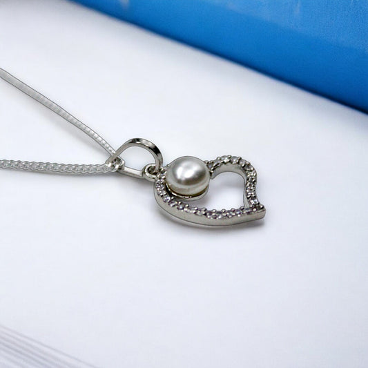 Pearl With Diamond Studded Heart Pendant Only | 925 Sterling Silver SACH JEWELS