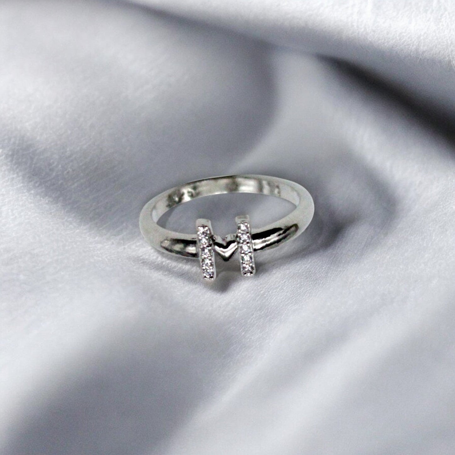 M Letter Studded Diamond Ring | 925 Sterling Silver - SACH JEWELS