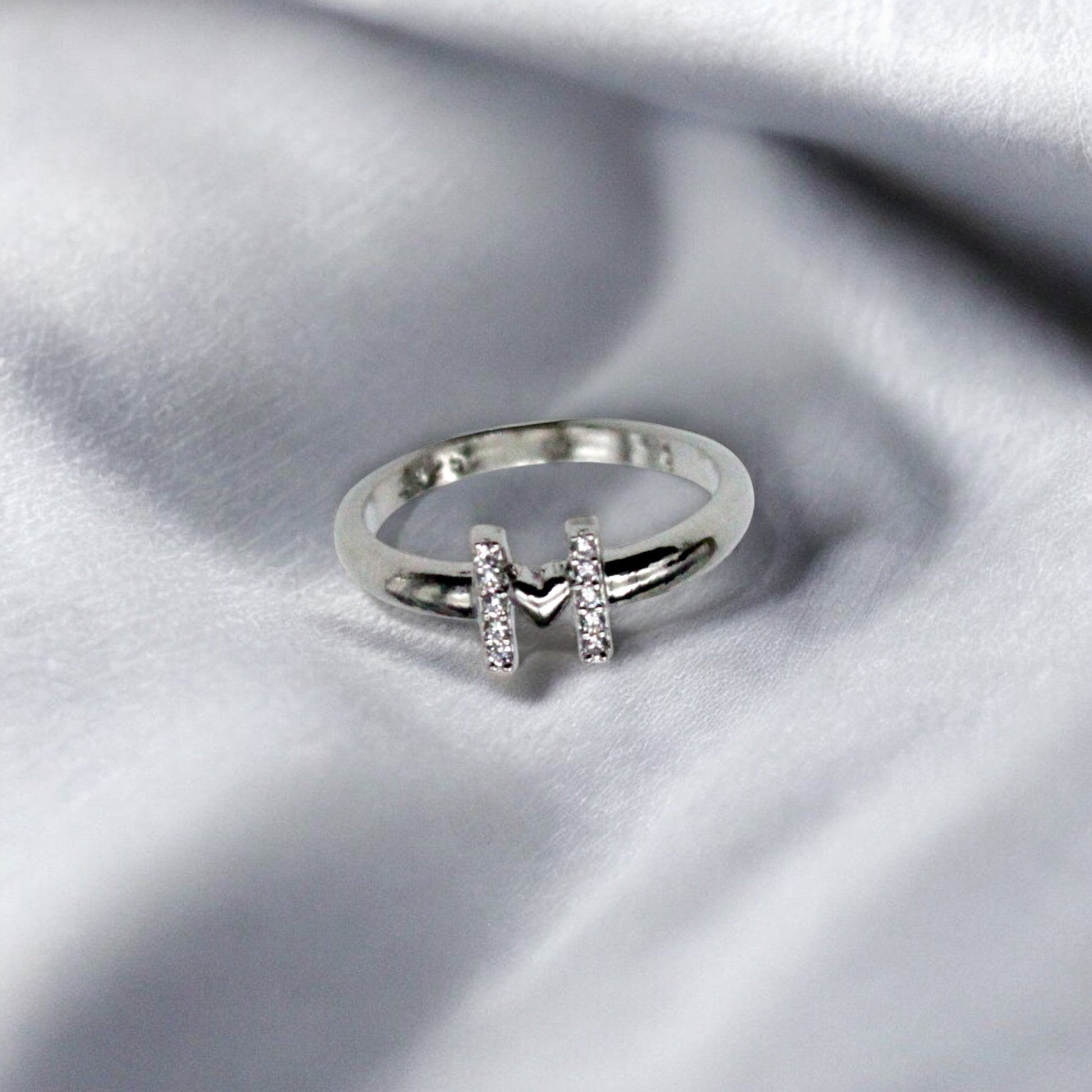 M Letter Studded Diamond Ring | 925 Sterling Silver - SACH JEWELS