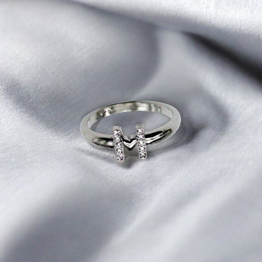 M Letter Studded Diamond Ring | 925 Sterling Silver - SACH JEWELS