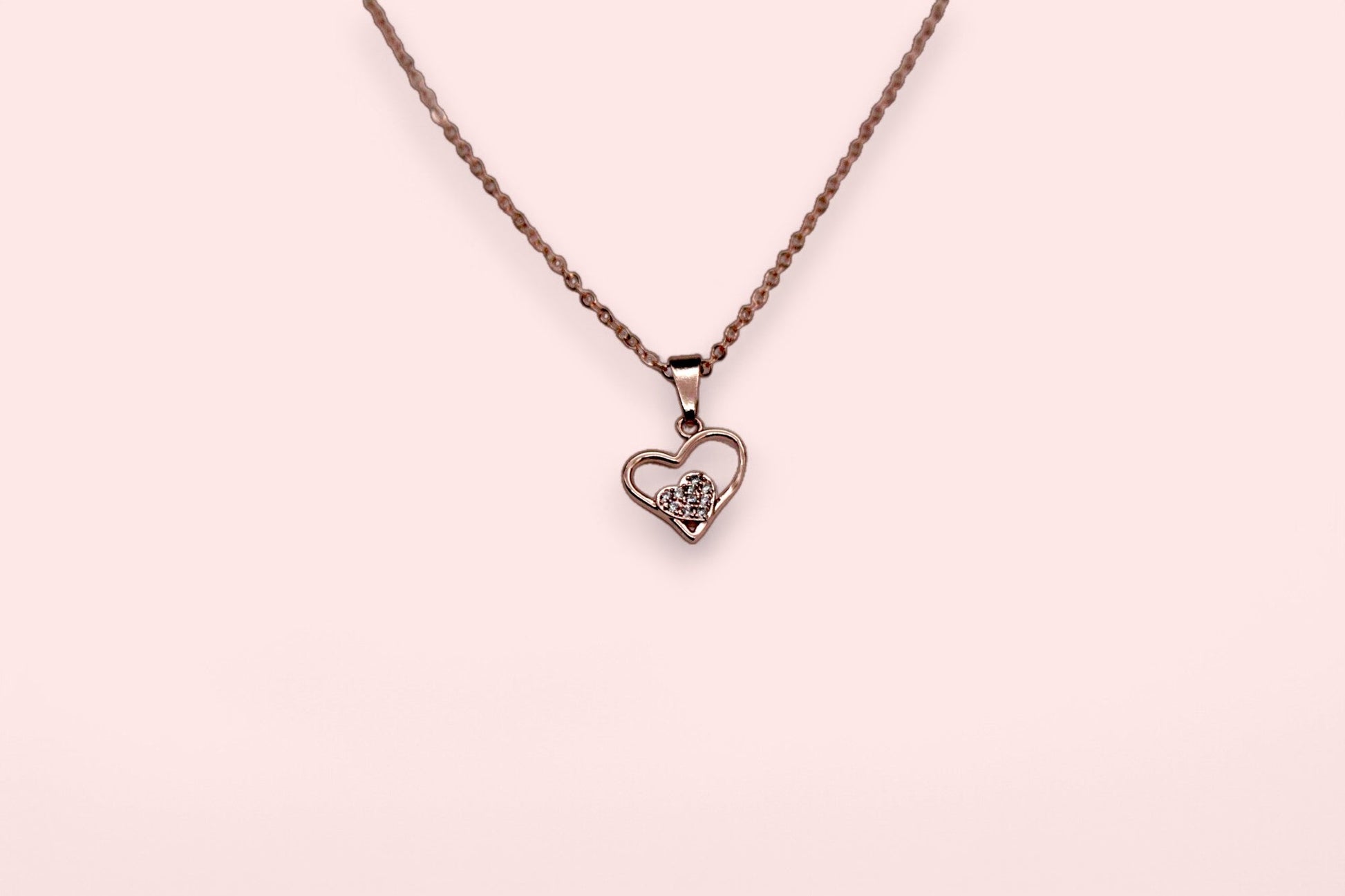Diamonds Studded Double Heart Necklace | Rose Gold Plated - SACH JEWELS
