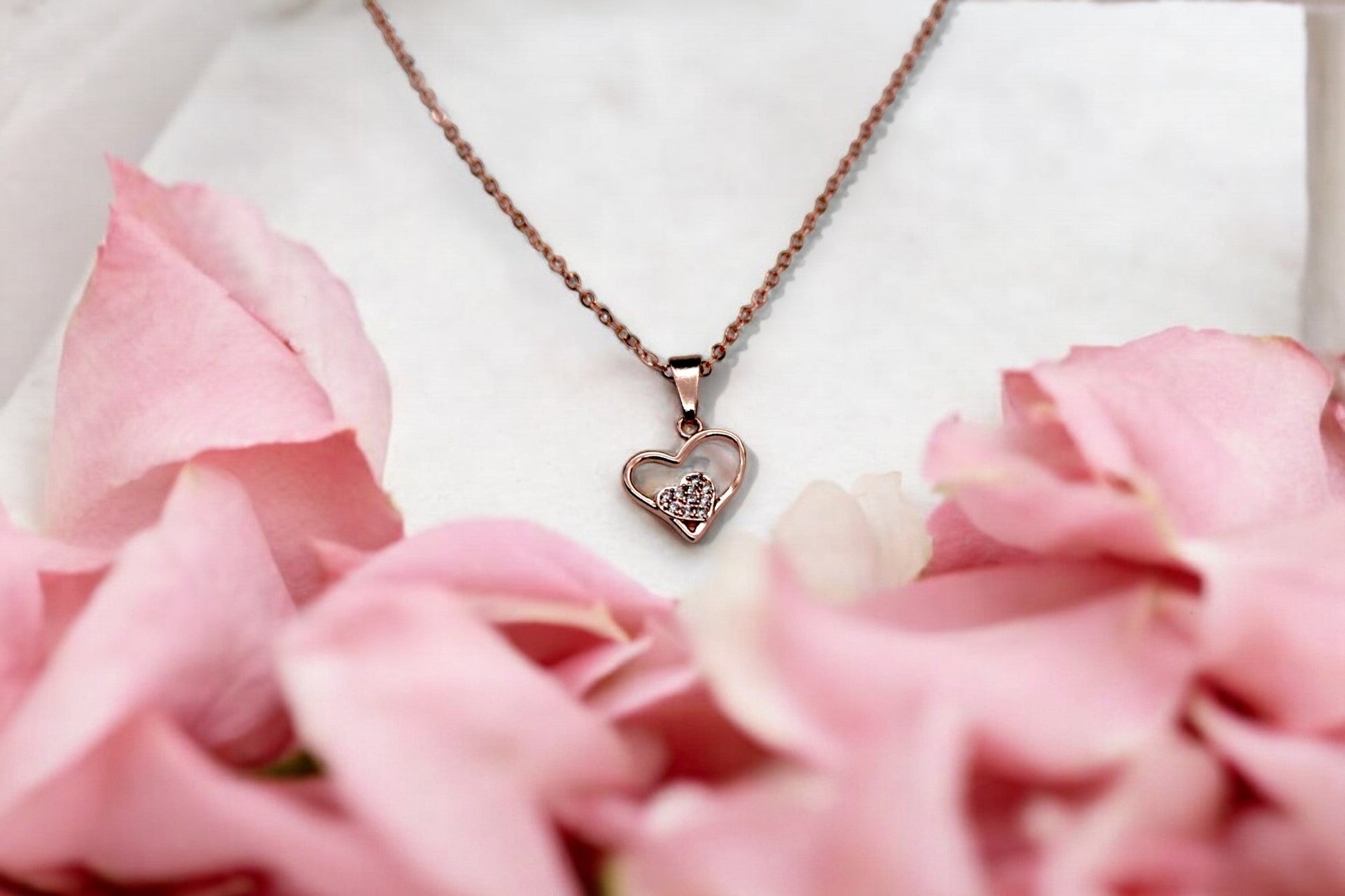 Diamonds Studded Double Heart Necklace | Rose Gold Plated - SACH JEWELS