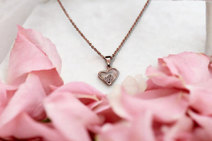 Diamonds Studded Double Heart Necklace | Rose Gold Plated - SACH JEWELS