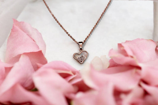 Diamonds Studded Double Heart Necklace | Rose Gold Plated - SACH JEWELS