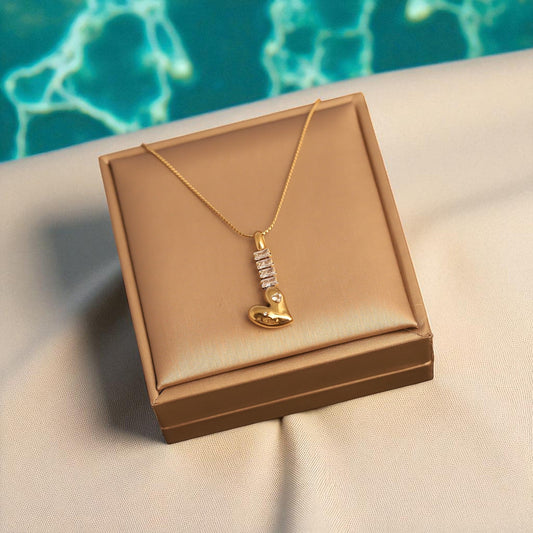 Golden Heart Key Pendant Necklace with Diamond Accents | Italian Gold Plated SACH JEWELS