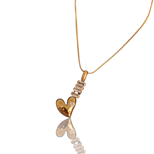 Golden Heart Key Pendant Necklace with Diamond Accents | Italian Gold Plated SACH JEWELS
