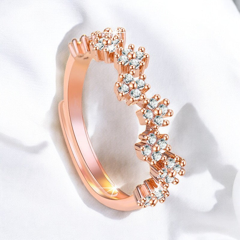 Flower String Diamond Rose Gold Plated Ring | Rose Gold Plated
