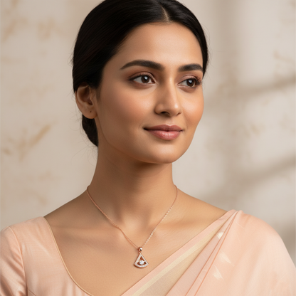 Fan Shaped with Cubic Zirconia Pendant Necklace  | Rose Gold Plated SACH JEWELS
