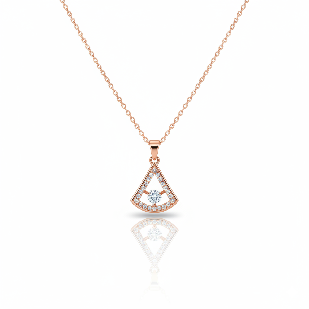Fan Shaped with Cubic Zirconia Pendant Necklace  | Rose Gold Plated SACH JEWELS