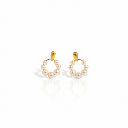 Radiant Circle Pearl Drop Earrings | Italian Gold Plated SACH JEWELS