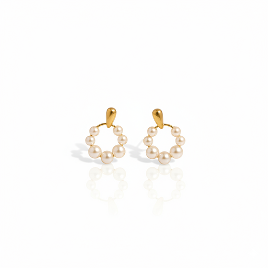 Radiant Circle Pearl Drop Earrings | Italian Gold Plated SACH JEWELS