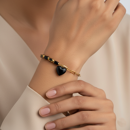 Black Onyx Heart Bracelet | Italian Gold Plated SACH JEWELS
